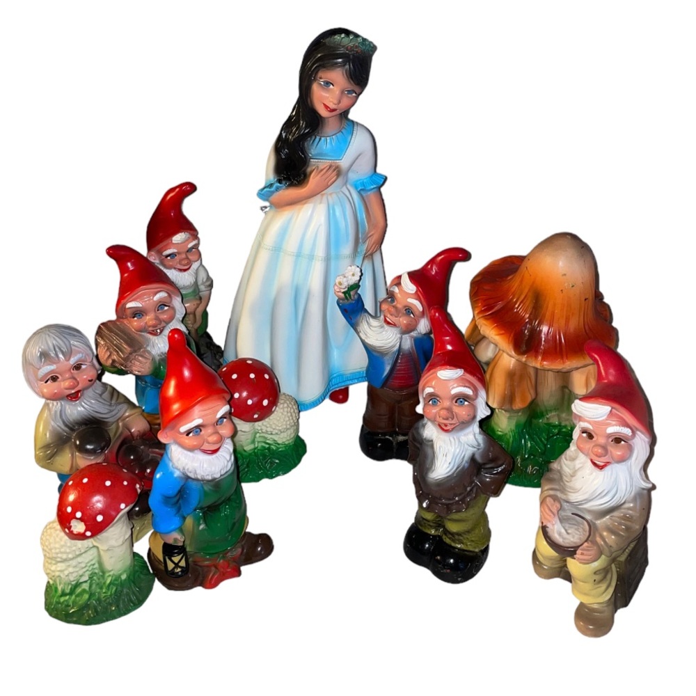 Zeho West Germany 1960s Rubber Garden Princess Gnomes Snow White Dwarfs Mushroom